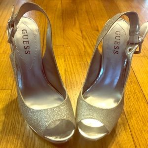 Guess Silver Platform Pumps Sling Back, Sz 6M